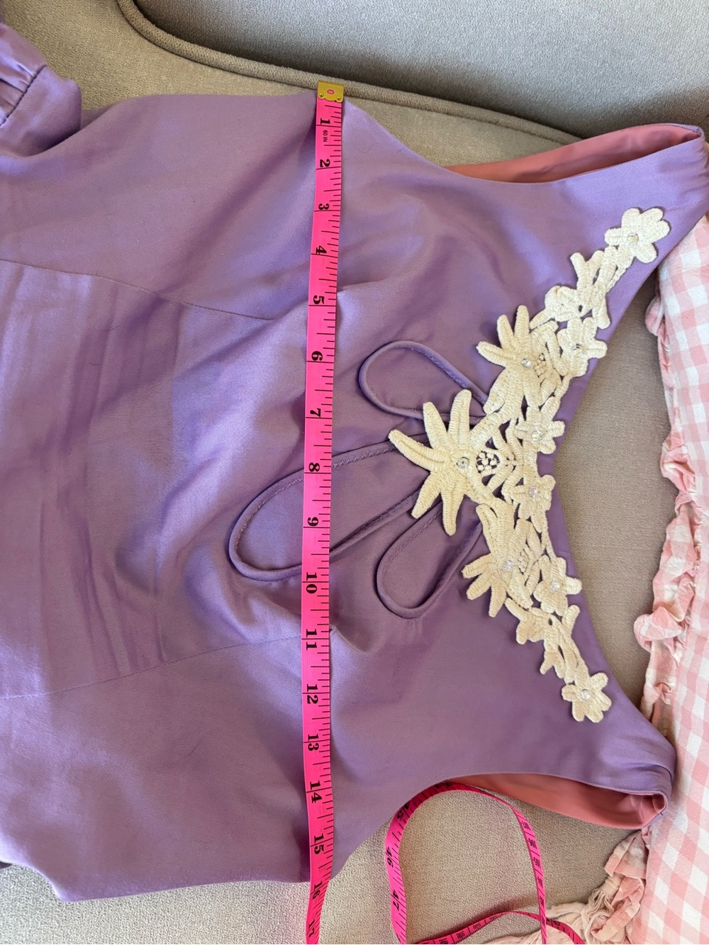 Tatyana Lavender Dress with Cream Lace Applique - Picture 4 of 7